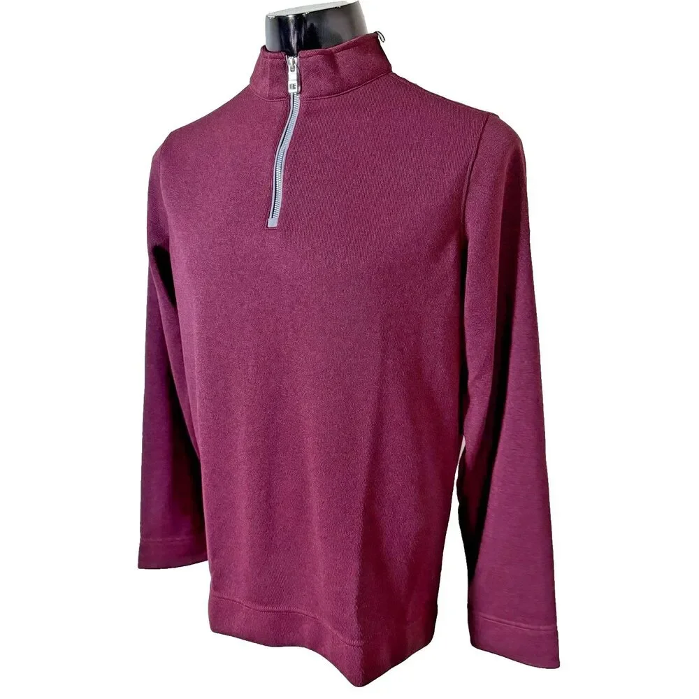 NWT Peter Millar Mens Medium Crown Comfort Burgundy Quarter Zip Pullover Sweater